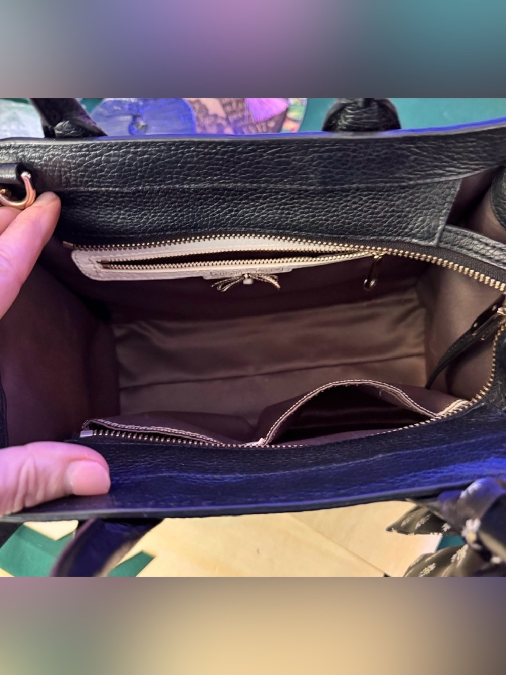 Henri Bendel Rivington Black Pebbled Leather Convertible Satchel 2-In-1 - GUC - Picture 7 of 12